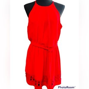 I.N. San Francisco Red Sleeveless High Neck Crochet Hem Fit and Flare Si…